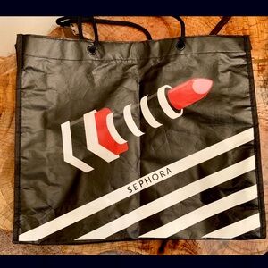 Iconic Sephora Black Tote with Red Lipstick Graphic